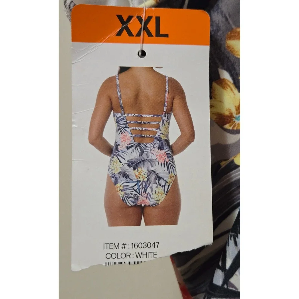 Hurley Women's Tropical Floral One‎ Piece Swimsuit Strappy Back White XXL